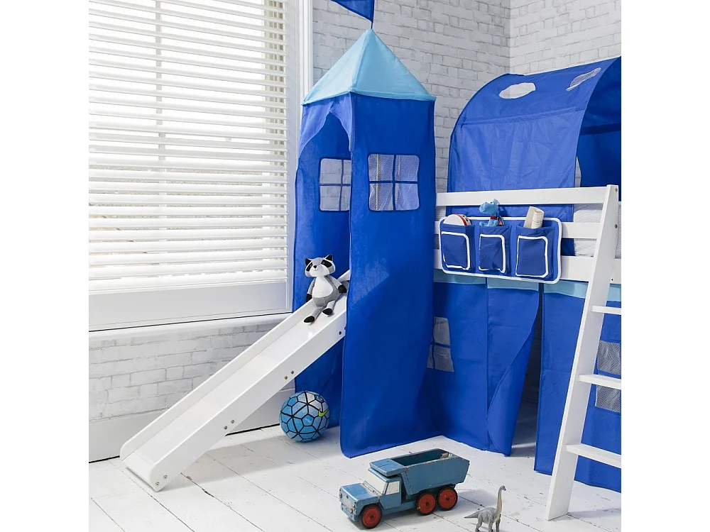 Noa & Nani Moro Cabin Bed Midsleeper with Slide & Blue NW Package in White