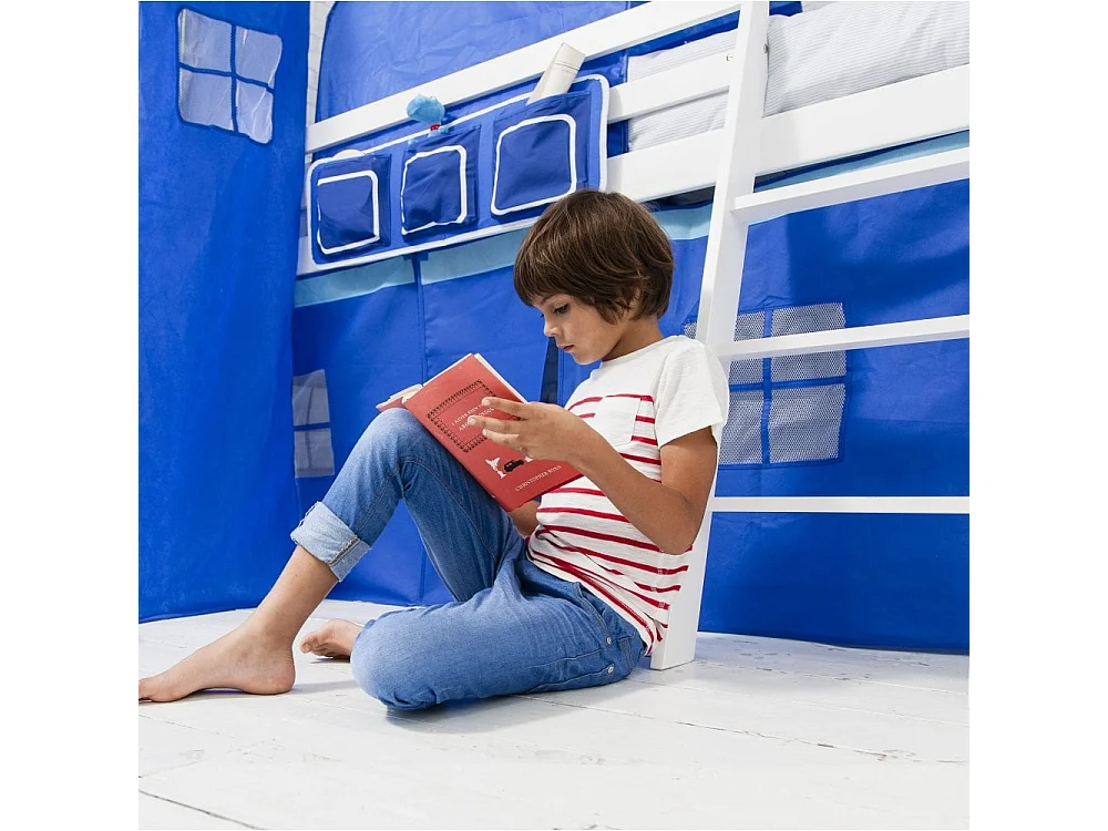 Noa & Nani Moro Cabin Bed Midsleeper with Slide & Blue NW Package in White