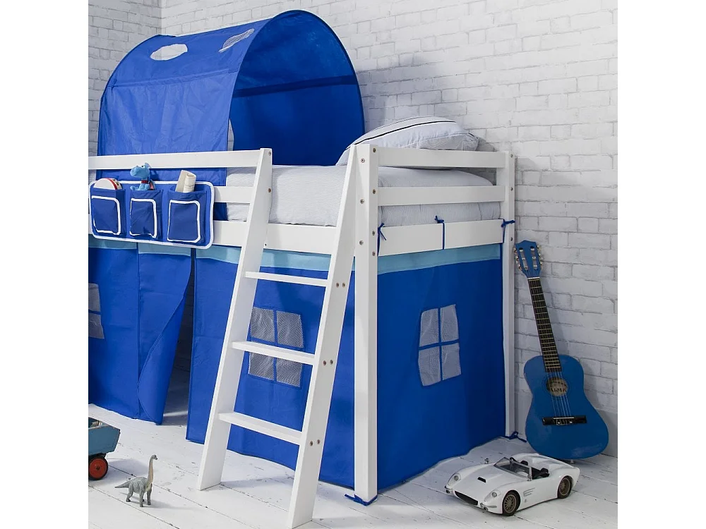 Noa & Nani Moro Cabin Bed Midsleeper with Slide & Blue NW Package in White