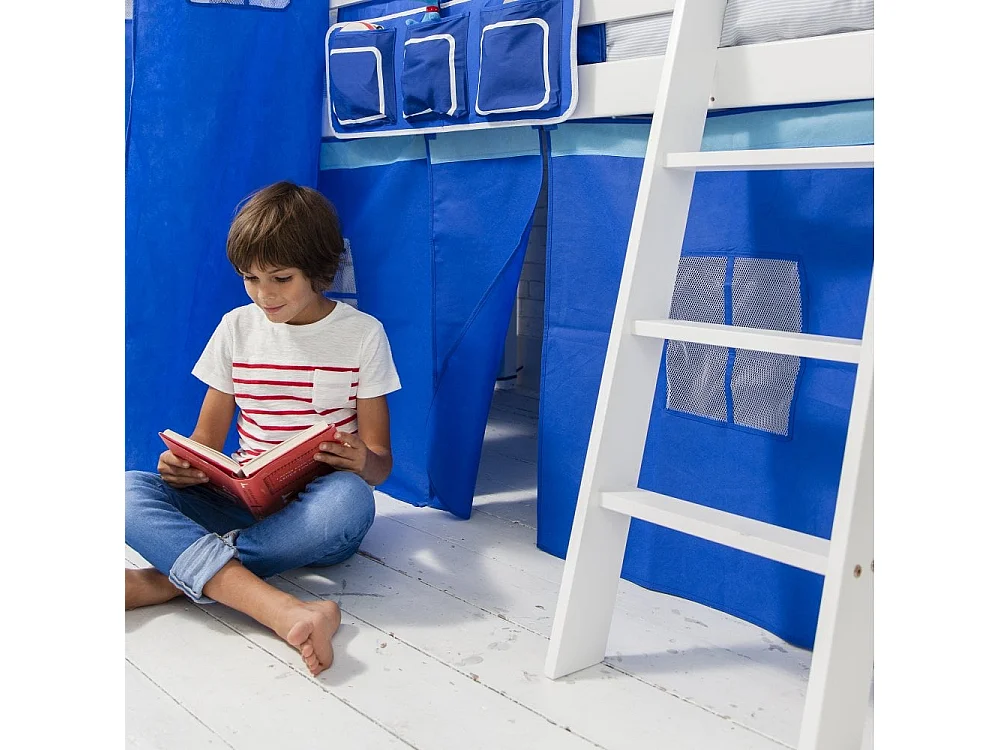 Noa & Nani Moro Cabin Bed Midsleeper with Slide & Blue NW Package in White