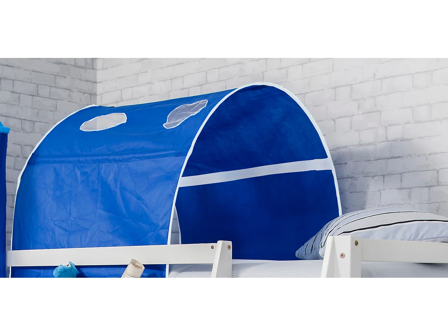 Noa & Nani Moro Cabin Bed with Slide and Brilliant Blue Cotton Tent, Tower & Tunnel in White
