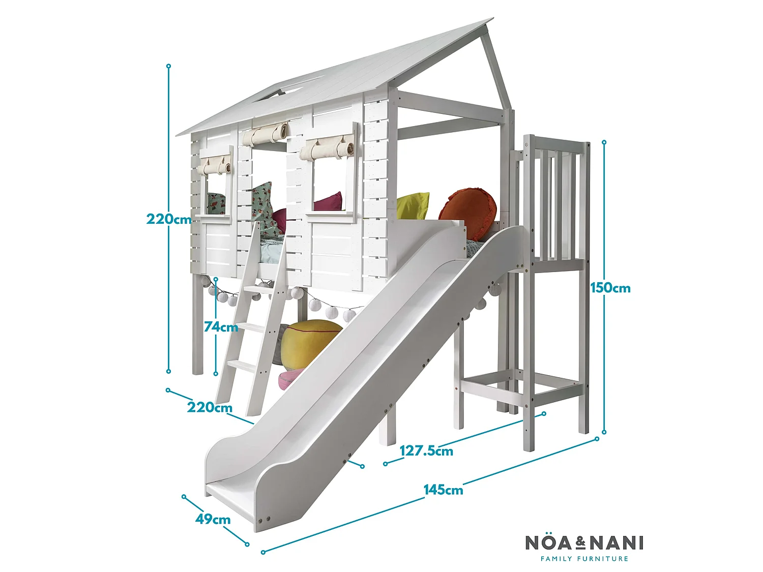 Noa & Nani Christopher Treehouse Midsleeper Bed with Slide in White