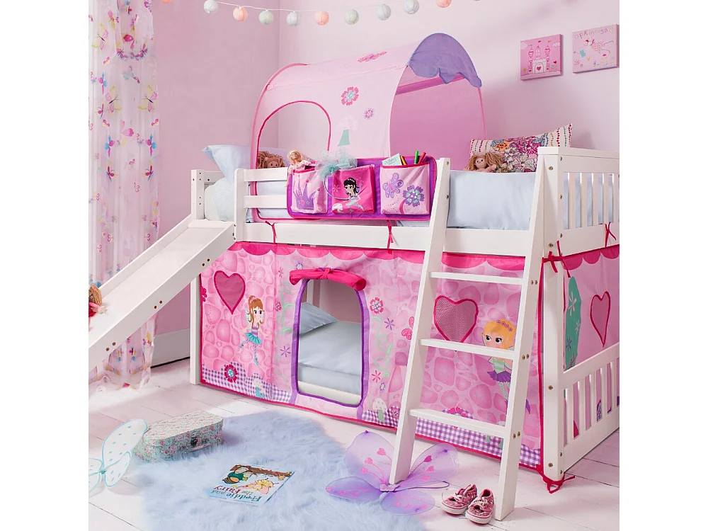 Noa & Nani Tuva Cabin Bed Low with Bunk Underbed Slide & Fairies Package in White