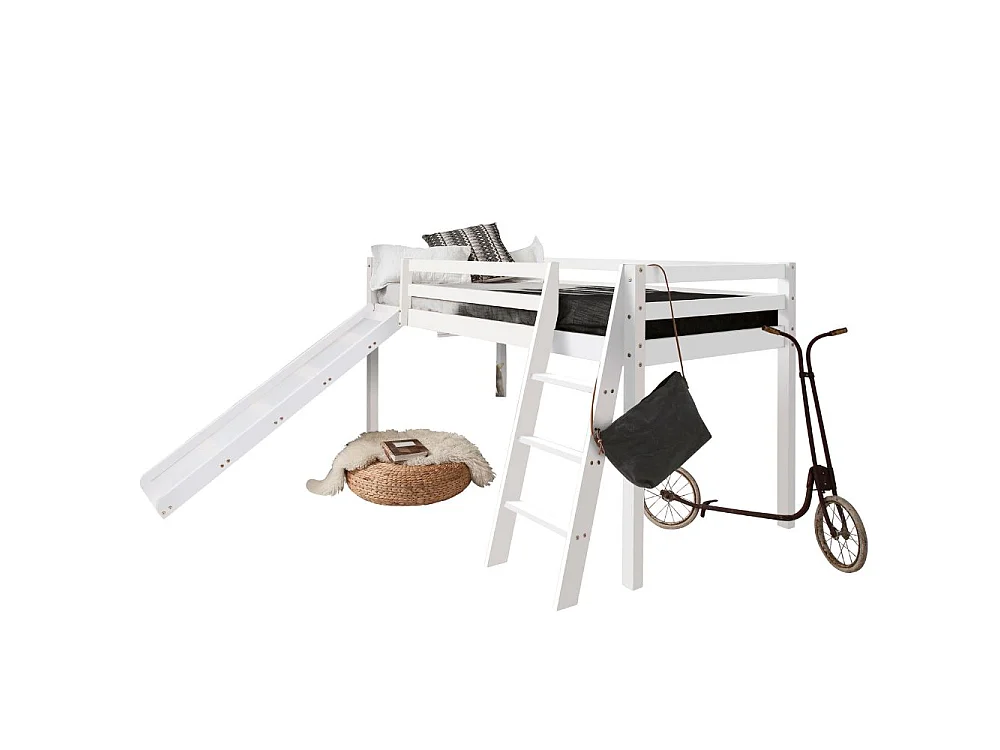 Noa & Nani Moro Cabin Bed Midsleeper with Slide & Cotton Pretty Pink Package in White