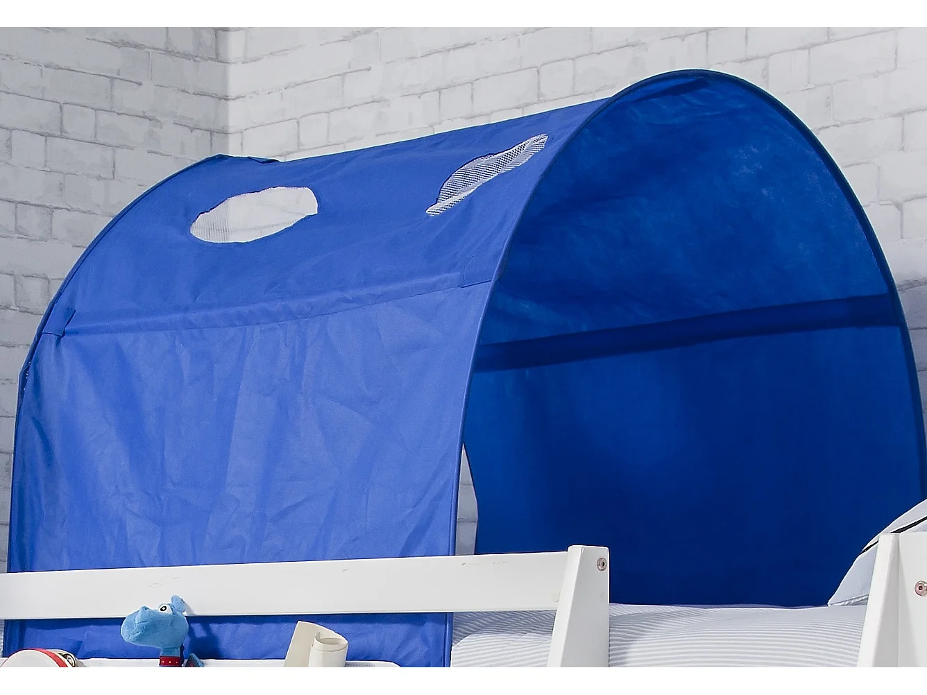 Noa & Nani Tuva Cabin Bed Low with Bunk Underbed, Play Area, Slide & Blue Package in White