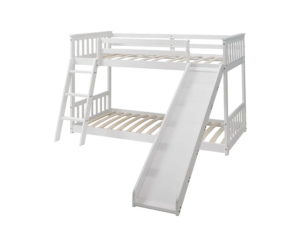 Noa & Nani Tuva Cabin Bed Low with Bunk Underbed, Play Area, Slide & Blue Package in White