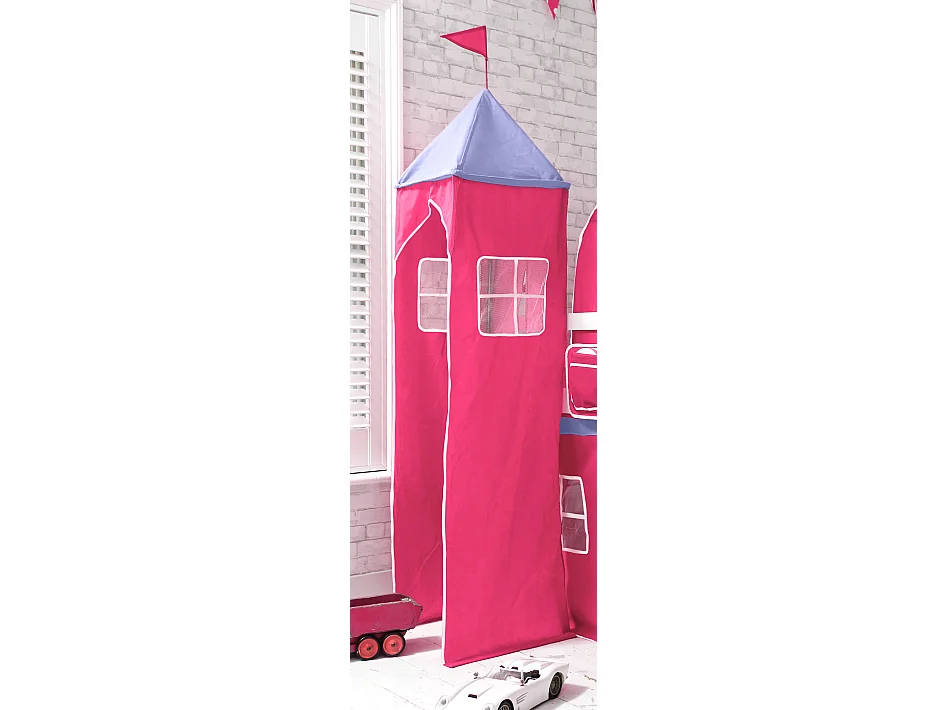 Noa & Nani Moro Cabin Bed Midsleeper with Cotton Pink Tent, Tower & Tunnel in White
