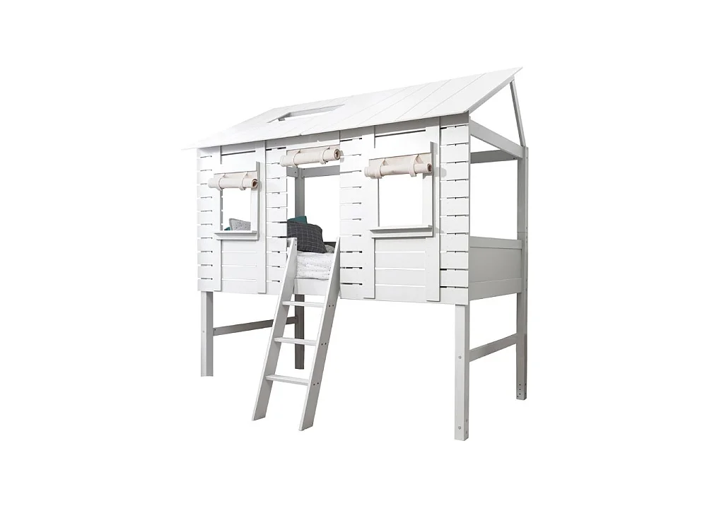 Noa & Nani Christopher Jungle Treehouse Midsleeper Bed with Canvas Windows in White