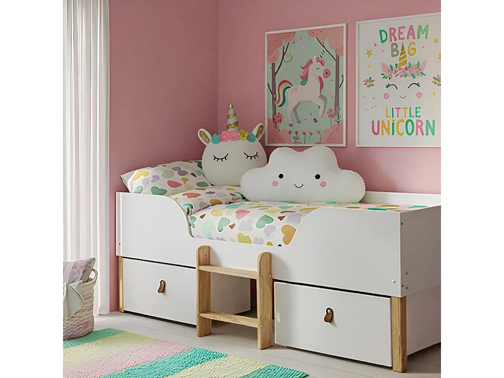 Noa & Nani Arvid Shorty Cabin Bed Captains Low Midsleeper with Storage in Classic White