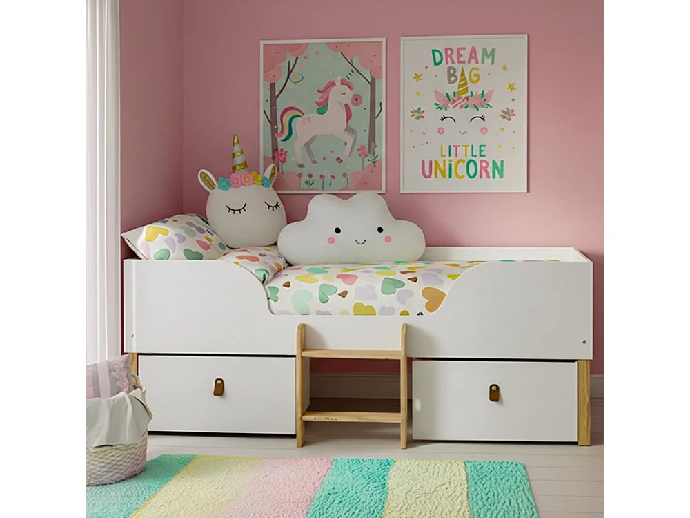 Noa & Nani Arvid Shorty Cabin Bed Captains Low Midsleeper with Storage in Classic White