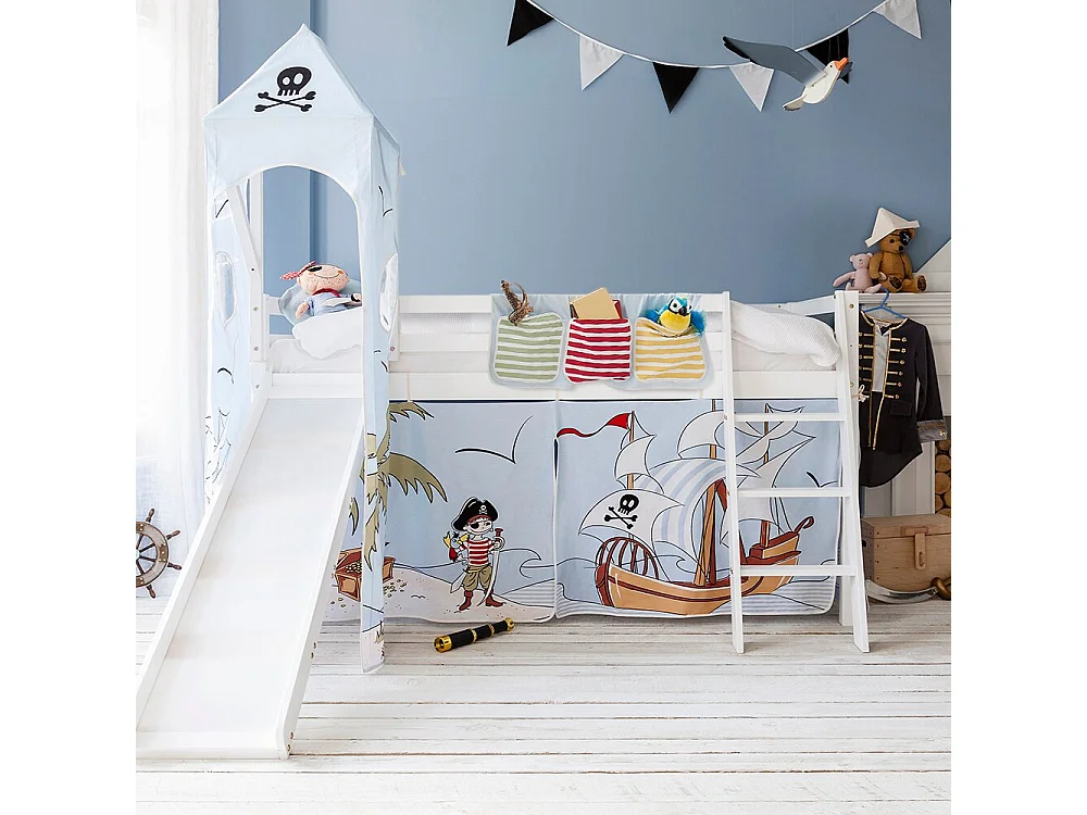 Noa & Nani Moro Cabin Bed Midsleeper with Slide & Pirate Pete Package in White