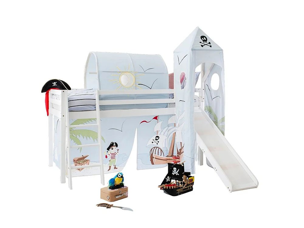Noa & Nani Moro Cabin Bed Midsleeper with Slide & Pirate Pete Package in White