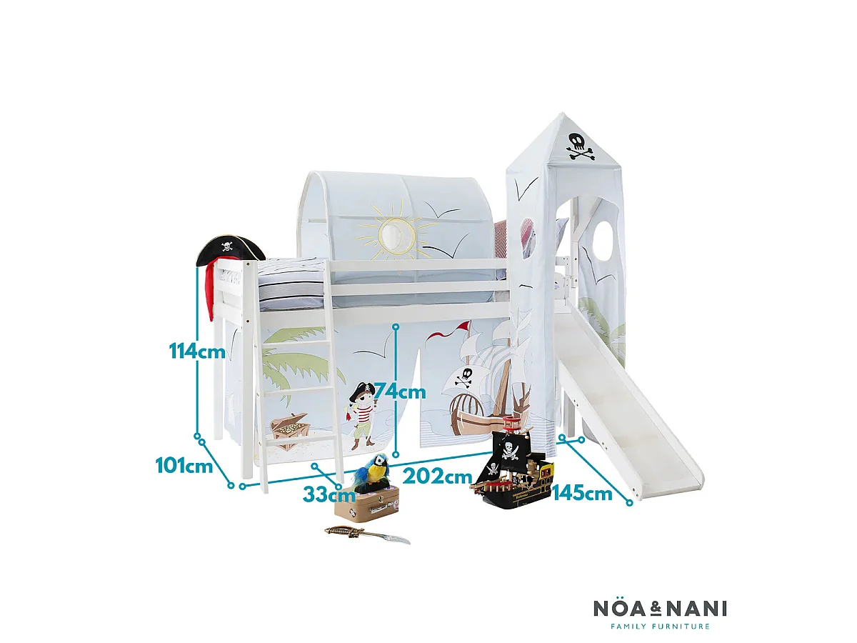 Noa & Nani Moro Cabin Bed Midsleeper with Slide & Pirate Pete Package in White