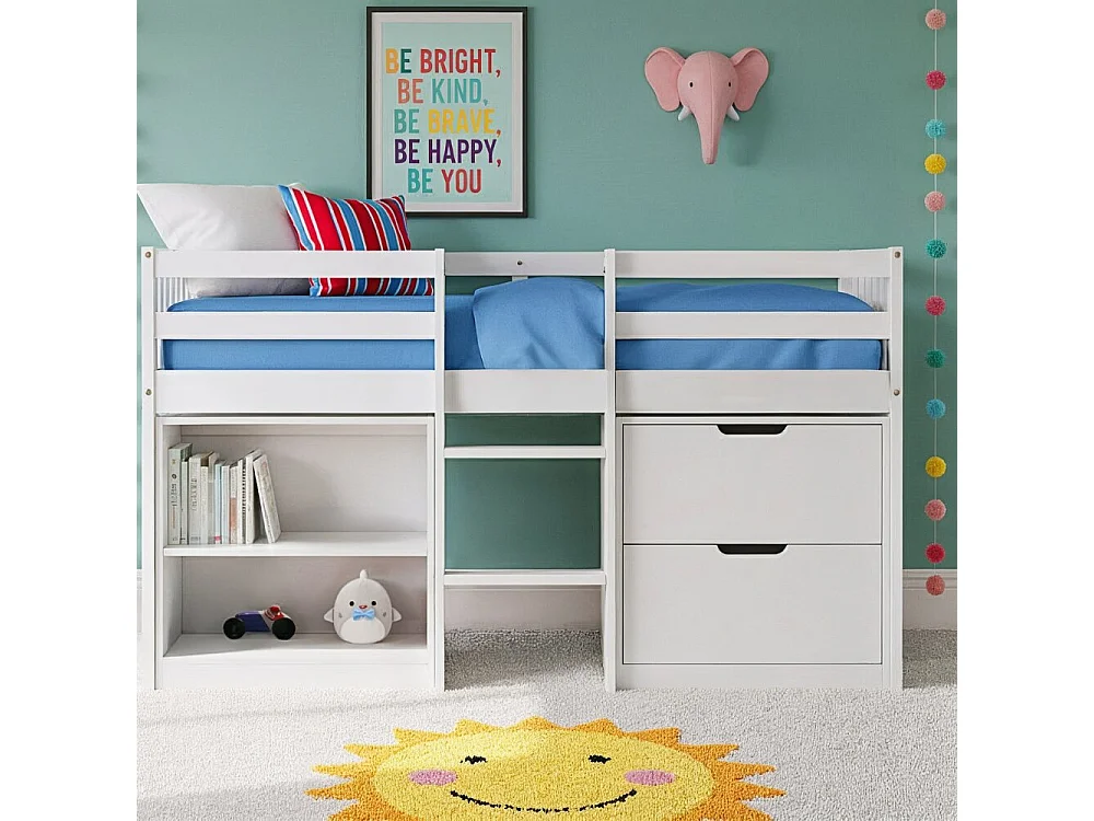 Jens Shorty Cabin Bed Low Midsleeper with Storage in Classic White