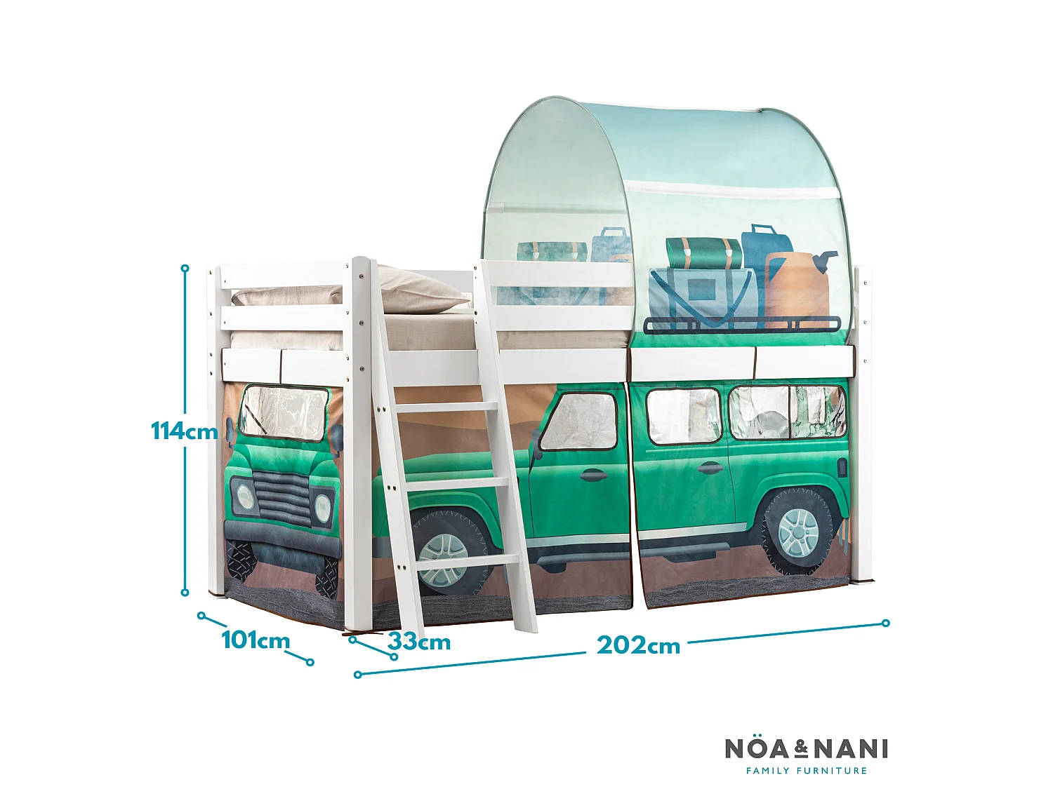 Noa & Nani Moro Cabin Bed Midsleeper with Safari Overland Off Road Package in White