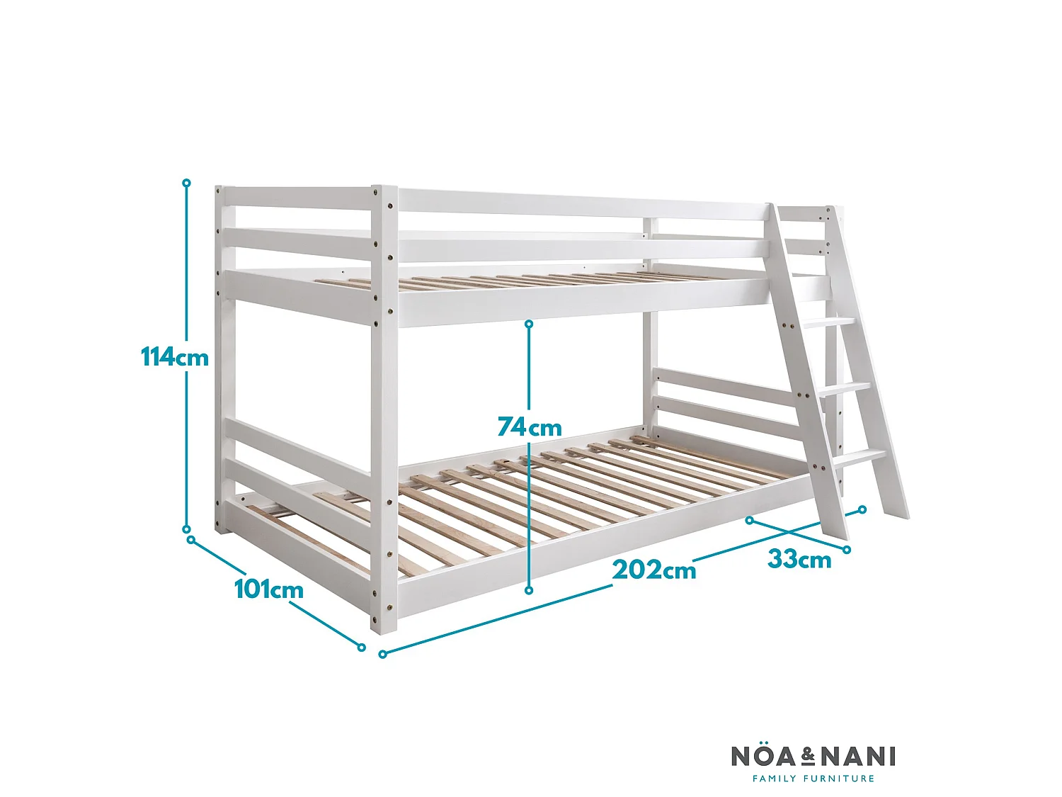 Noa & Nani Hilda Low Cabin Bed with Bunk Underbed and Play Area in White