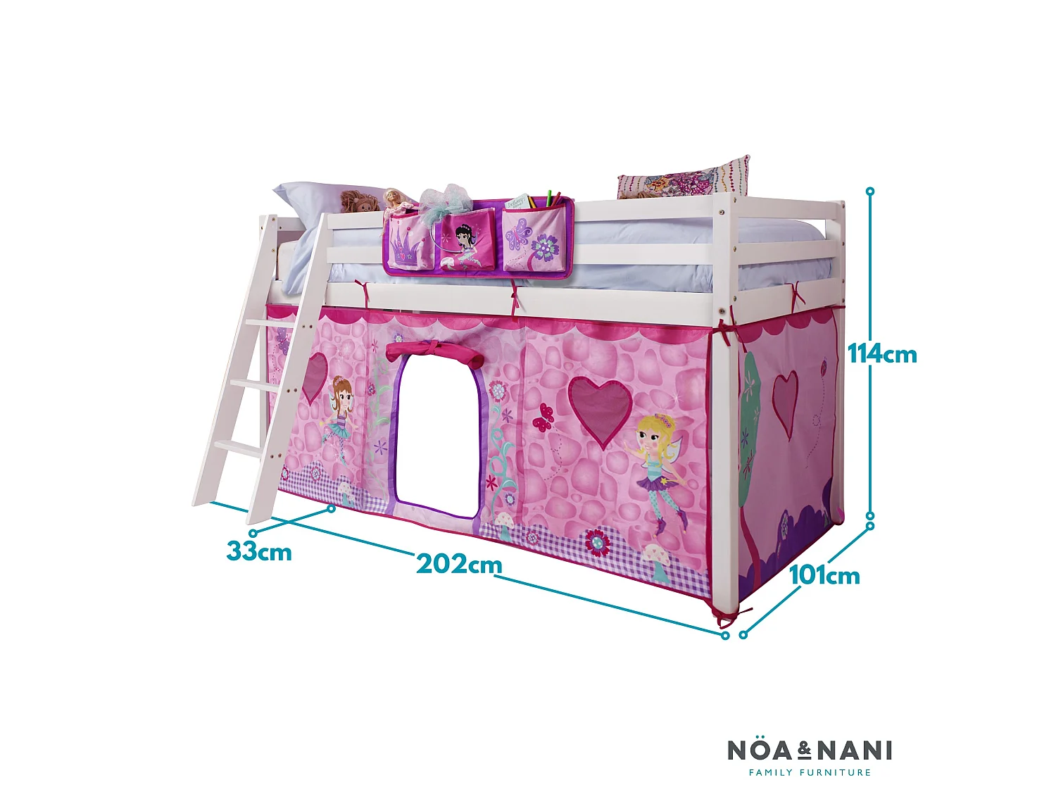 Noa & Nani Moro Cabin Bed Midsleeper with Fairies Tent in White