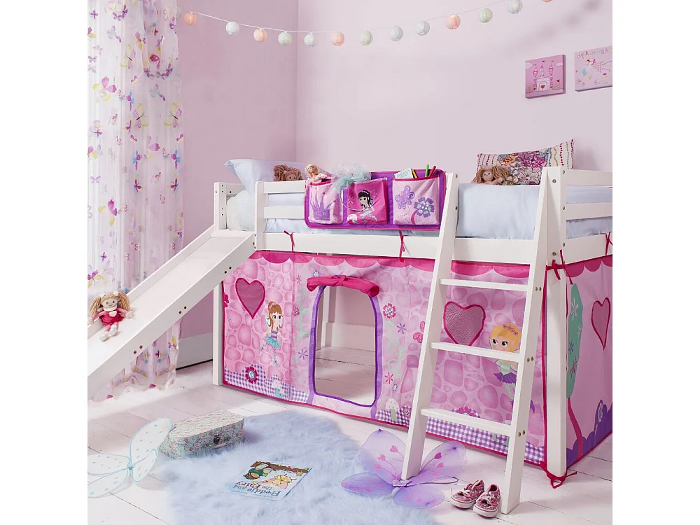 Noa & Nani Moro Cabin Bed Midsleeper with Slide and Fairies Tent in White
