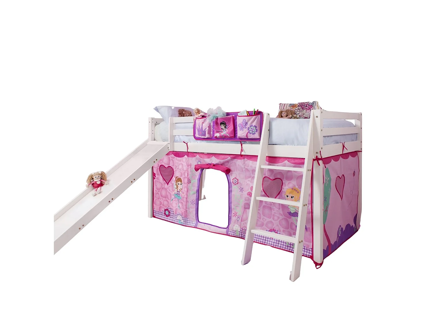 Noa & Nani Moro Cabin Bed Midsleeper with Slide and Fairies Tent in White
