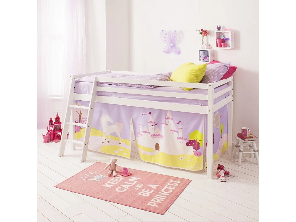 Noa & Nani Moro Cabin Bed with Ladder and Tent in Princess Fairytale Design in White