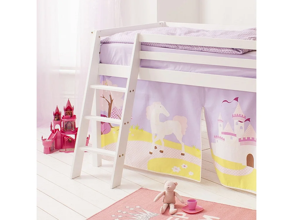 Noa & Nani Moro Cabin Bed with Ladder and Tent in Princess Fairytale Design in White