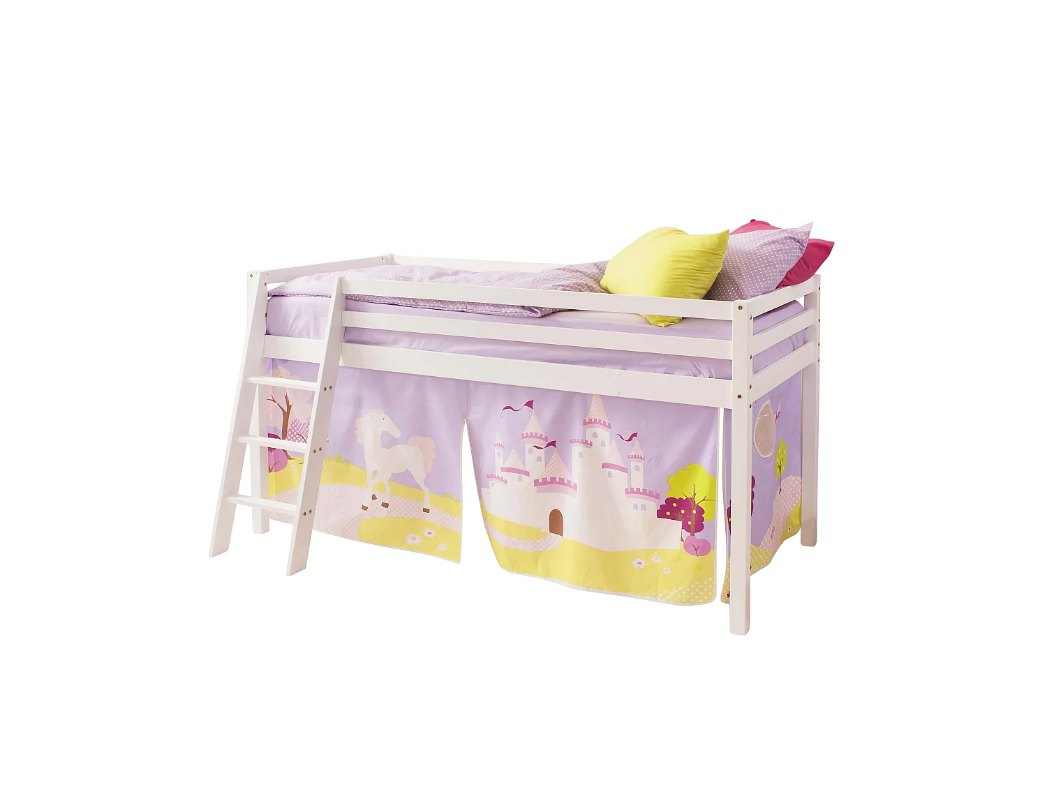 Noa & Nani Moro Cabin Bed with Ladder and Tent in Princess Fairytale Design in White