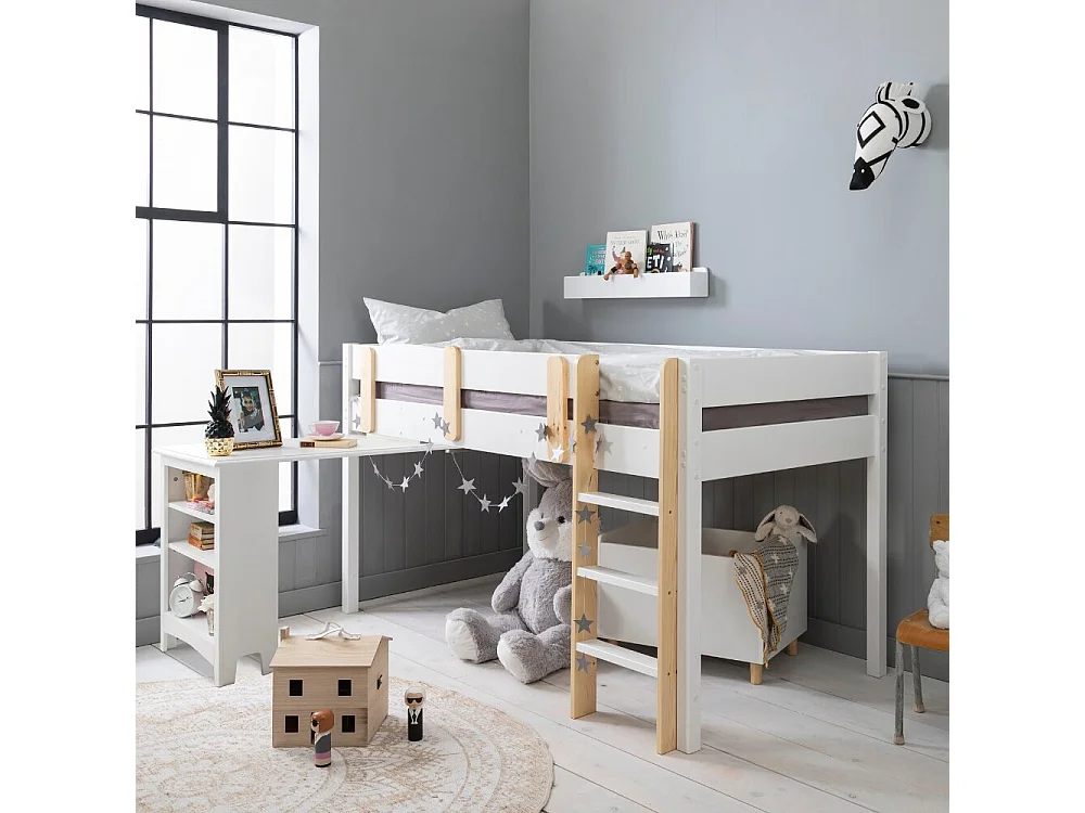 Noa & Nani Una Midsleeper Cabin Bed with Moro Desk in White