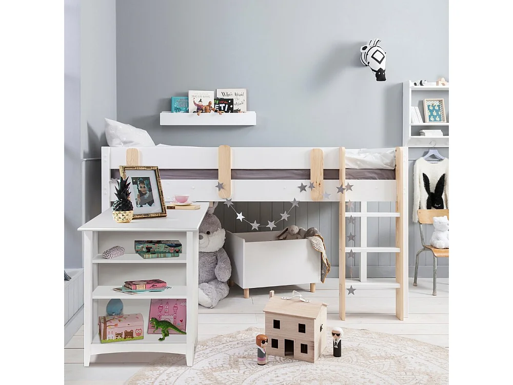 Noa & Nani Una Midsleeper Cabin Bed with Moro Desk in White