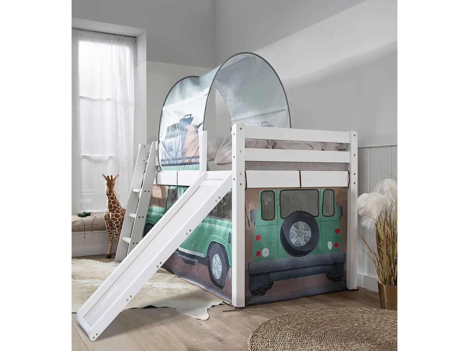 Noa & Nani Moro Cabin Bed Midsleeper with Slide & Safari Overland Off Road Package in White