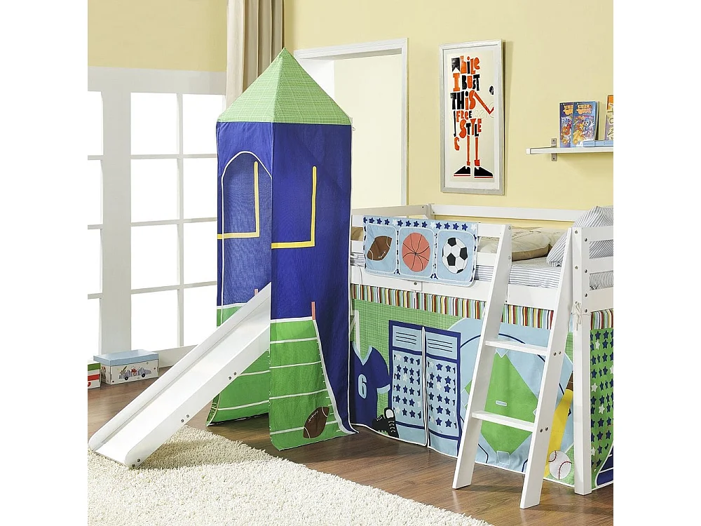 Noa & Nani Cabin Bed Midsleeper with Slide and Sports Tent & Tower in White