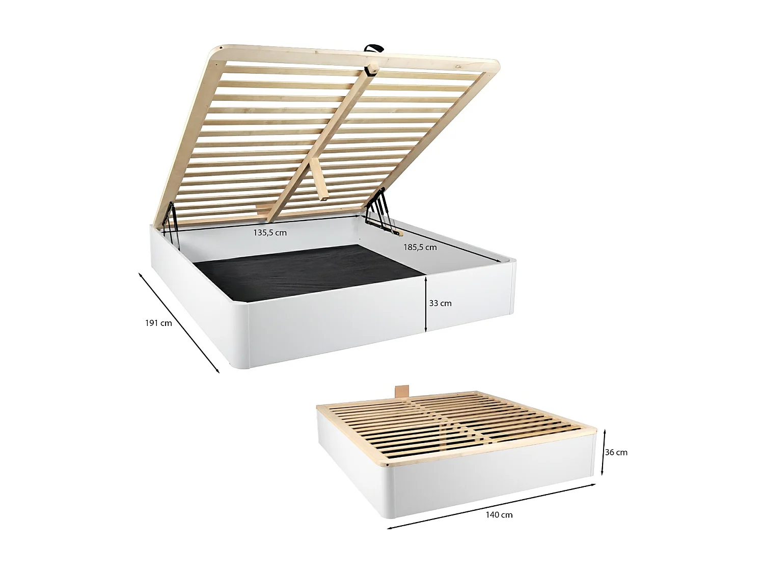 Sommier coffre 140 x 190 cm avec bois massif - Blanc - TALISO de YSMÉE