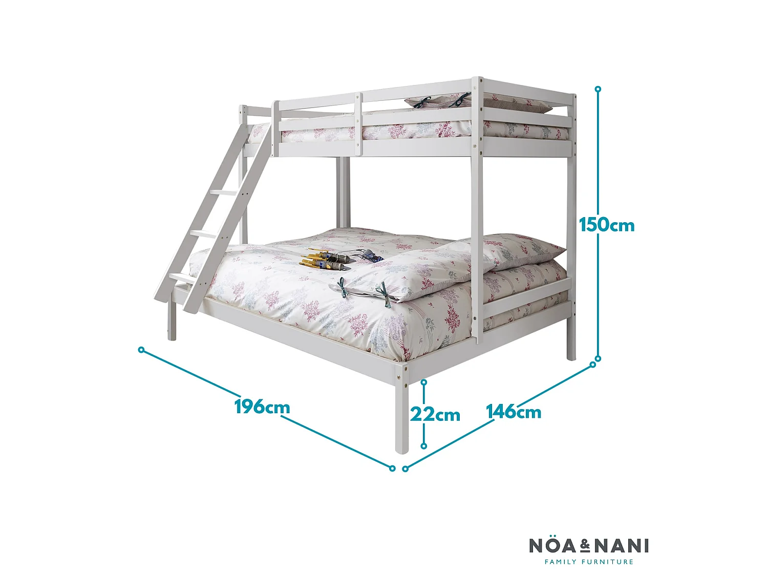 Noa & Nani Kent Triple Bunk Bed with Single and Double Bed in White