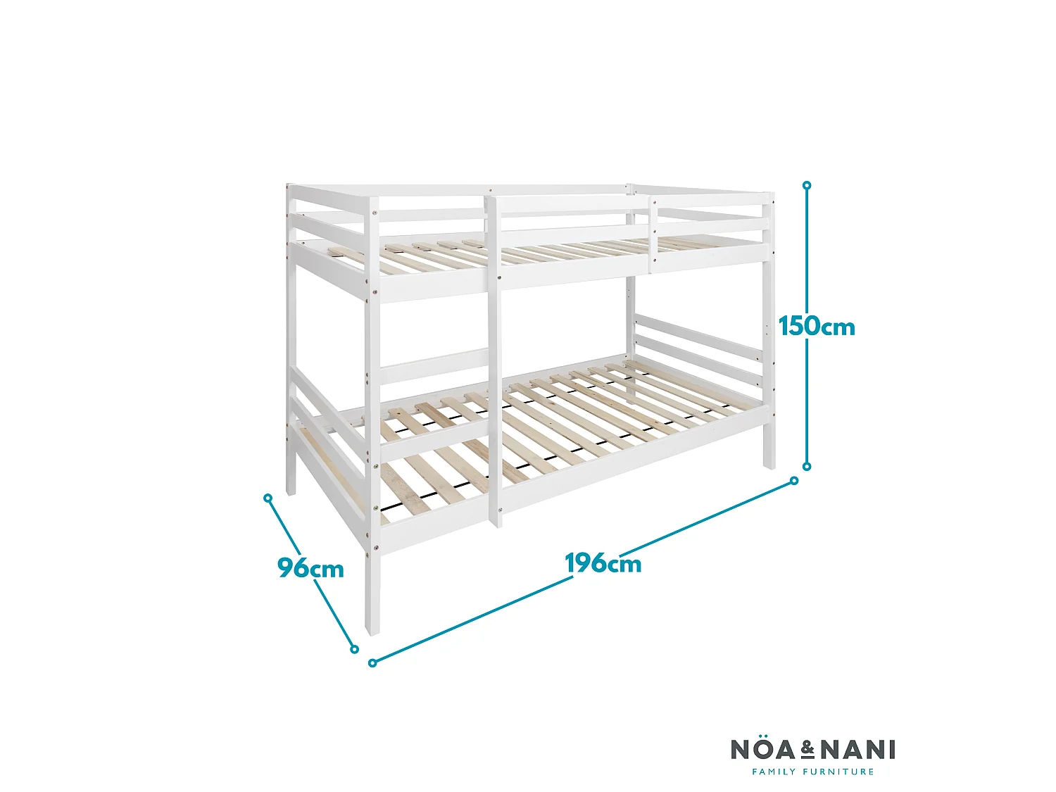 Noa & Nani Jakke Bunk Bed with Straight Ladder in White