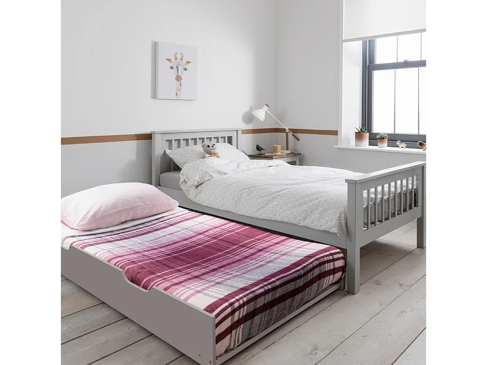 Noa & Nani Hampshire Single Bed Frame with Spacesaver Pull-Out Trundle in Grey