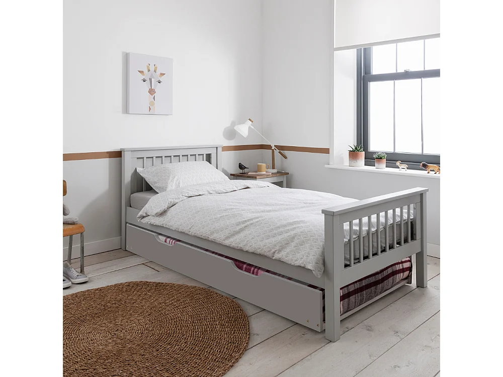 Noa & Nani Hampshire Single Bed Frame with Spacesaver Pull-Out Trundle in Grey