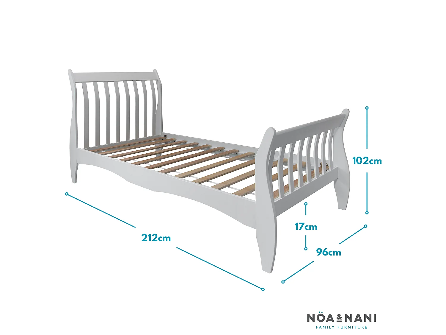 Noa & Nani Astrid Single Bed Sleigh Frame in White