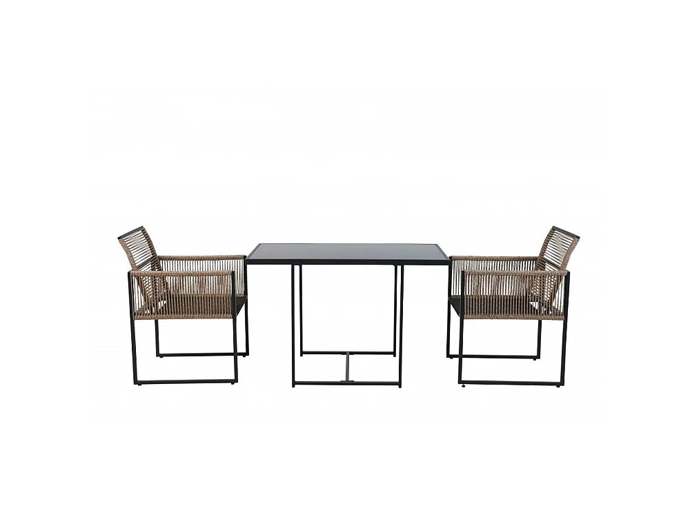 Noa & Nani Jari Garden Table with 2 Armchairs in Black & Rattan