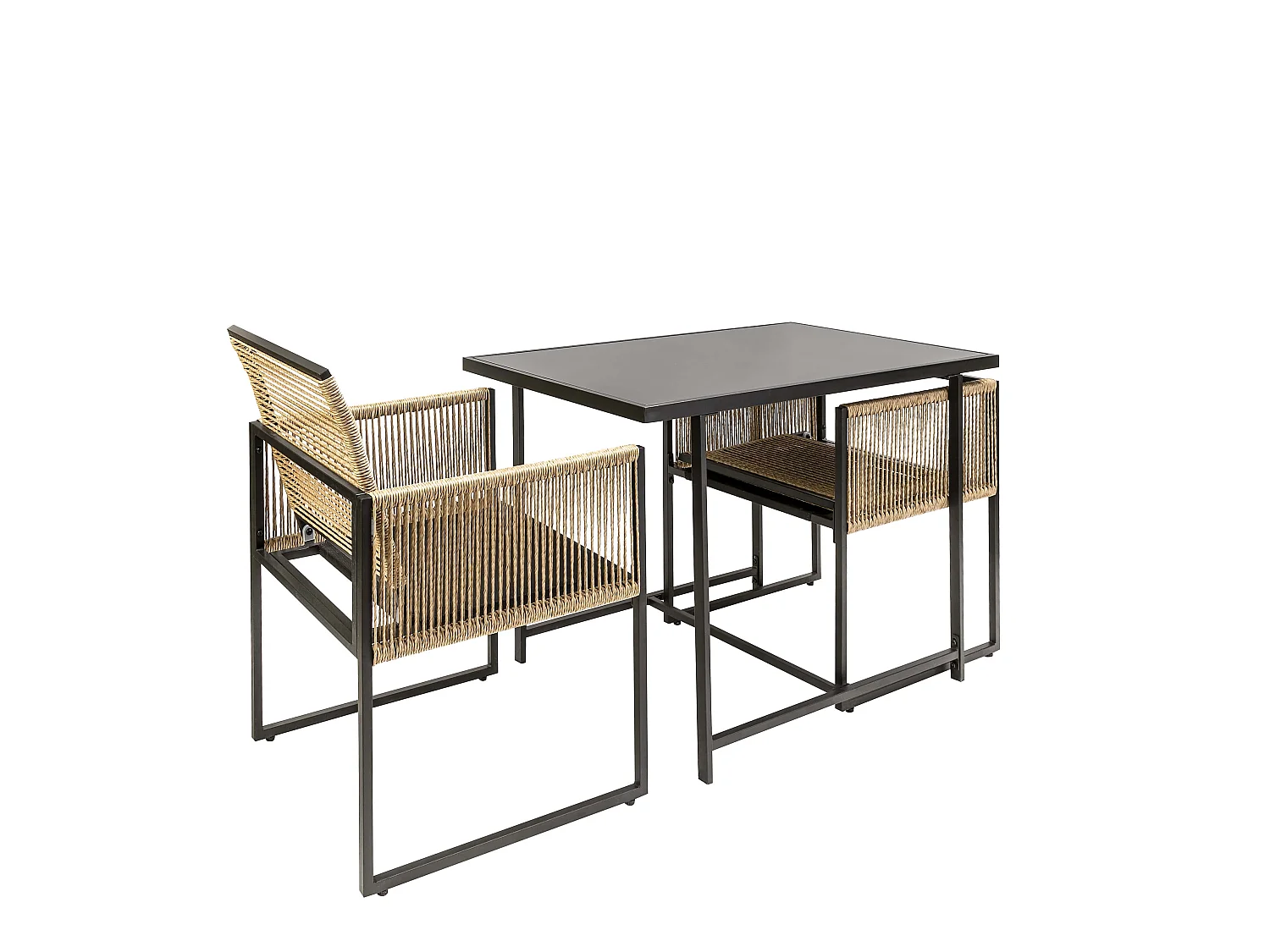 Noa & Nani Jari Garden Table with 2 Armchairs in Black & Rattan