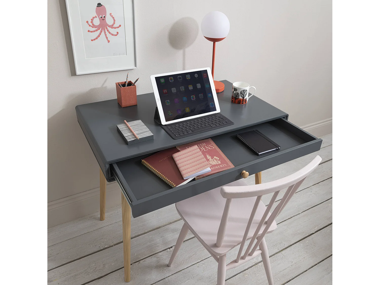 Noa & Nani Frank Desk in Dark Grey and Natural Pine
