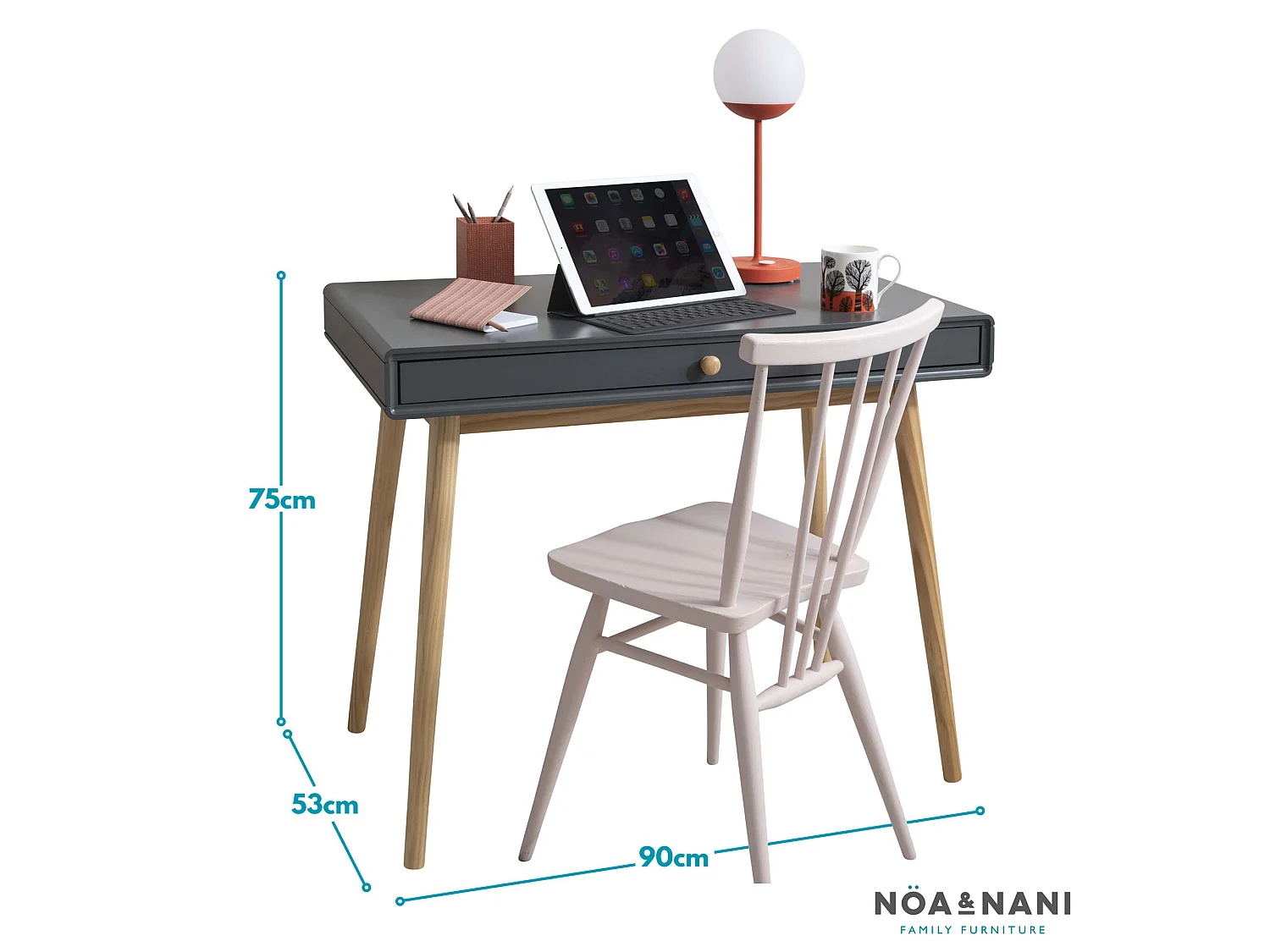 Noa & Nani Frank Desk in Dark Grey and Natural Pine