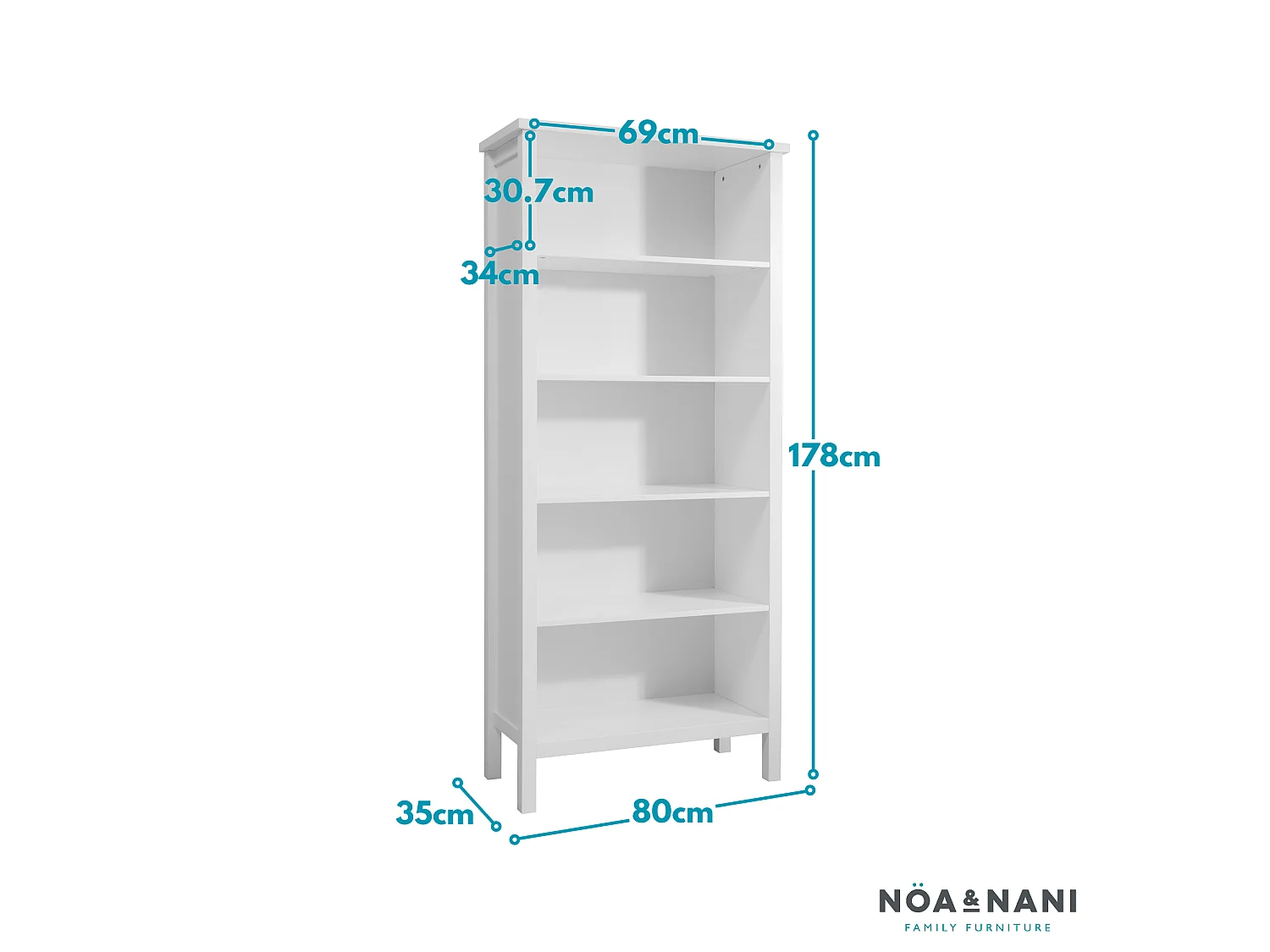 Noa & Nani Hemming 5 Tier Tall Bookcase in White