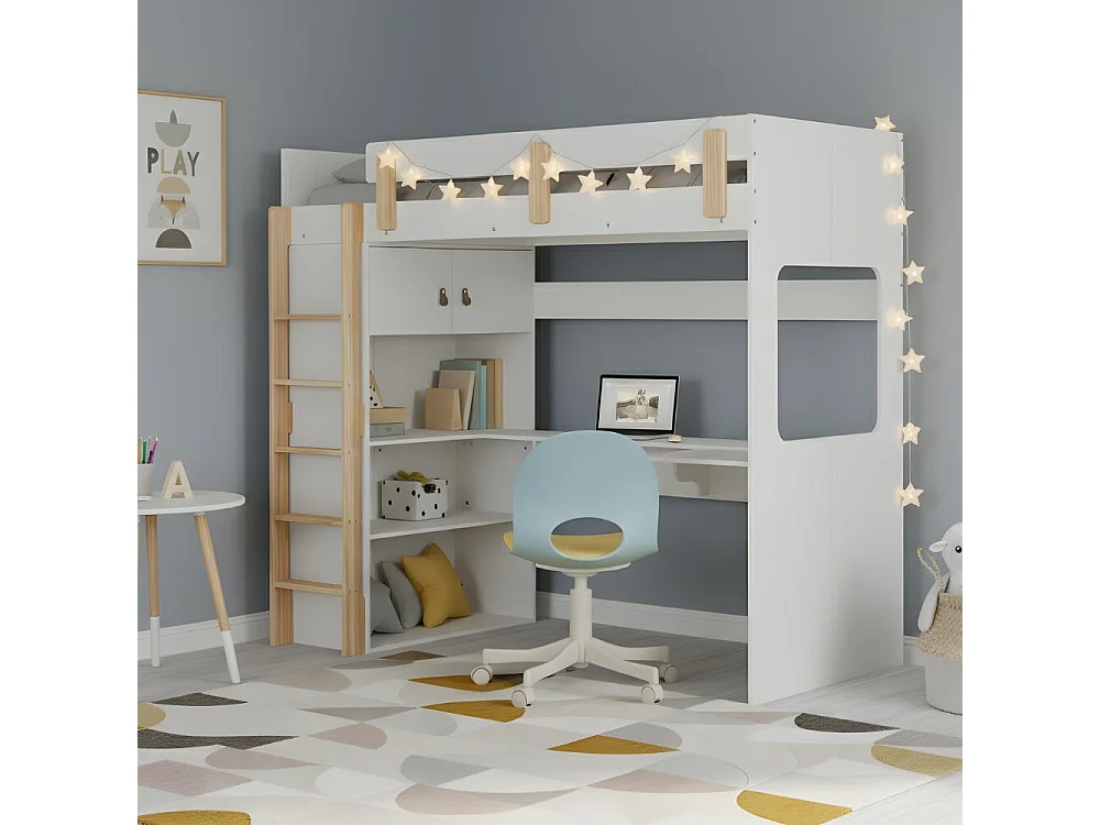 Noa & Nani Nells High Sleeper Cabin Bed with Built in Desk and Storage in Classic White