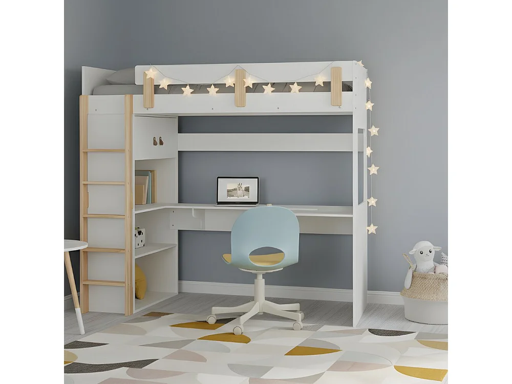 Noa & Nani Nells High Sleeper Cabin Bed with Built in Desk and Storage in Classic White