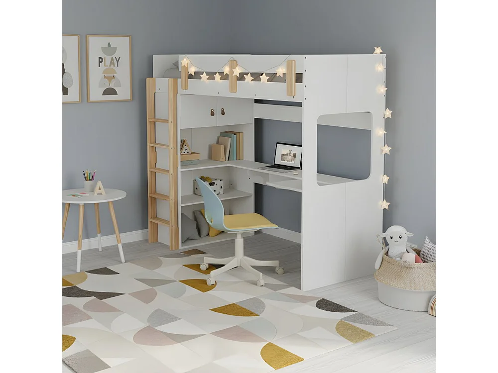 Noa & Nani Nells High Sleeper Cabin Bed with Built in Desk and Storage in Classic White