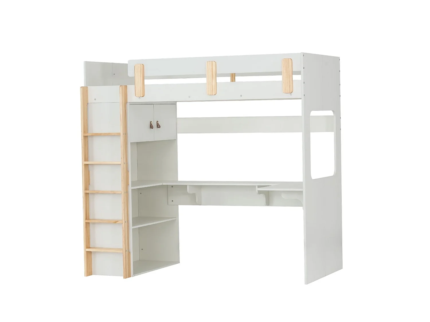 Noa & Nani Nells High Sleeper Cabin Bed with Built in Desk and Storage in Classic White