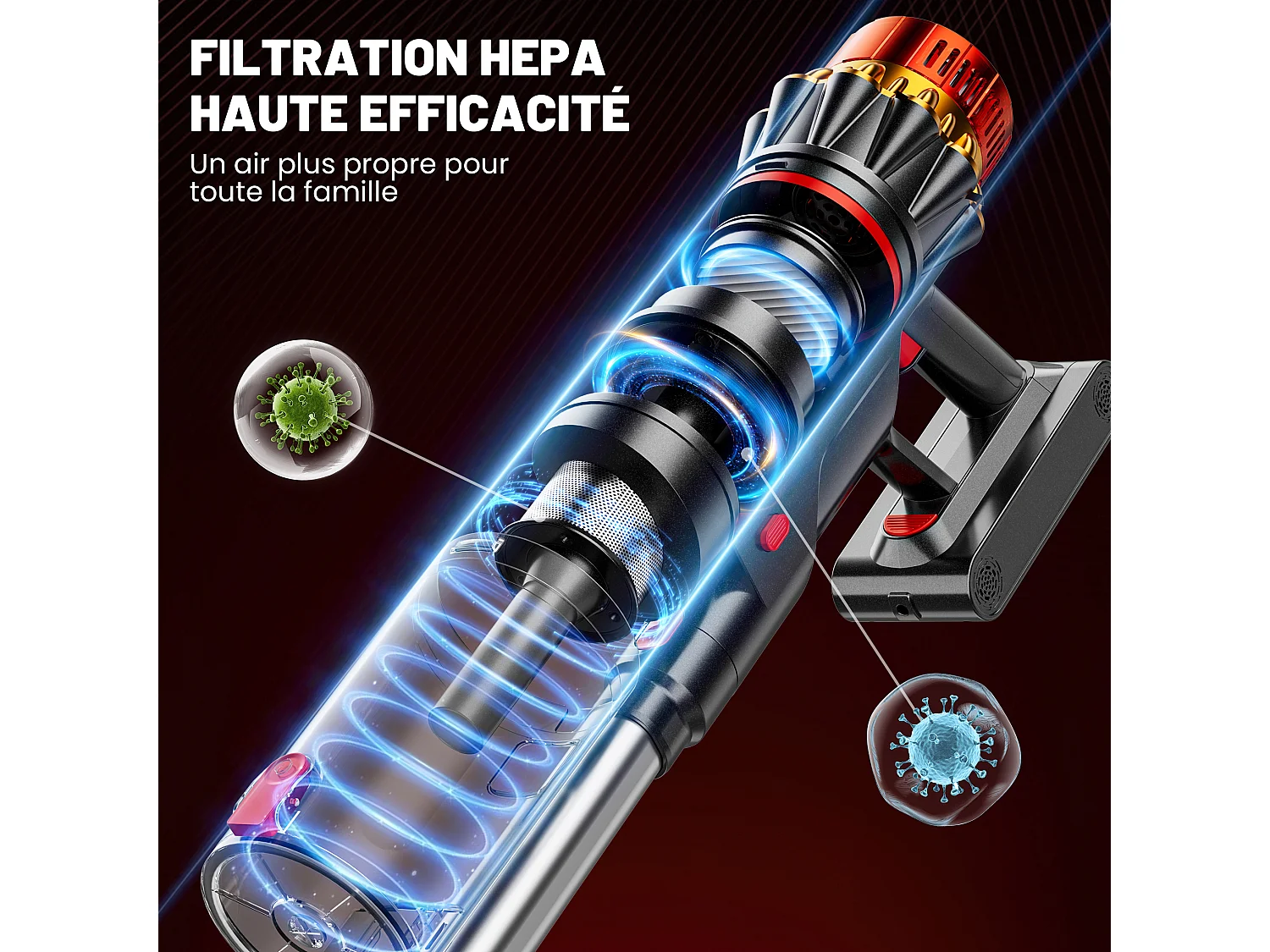 INLONG ZV12 Aspirateur Balai Sans Fil 55KPa 550W, Écran LED Intelligent, Lumière Verte LED, 70 Min d’Autonomie, Batterie Amovible, Réservoir 1,6L