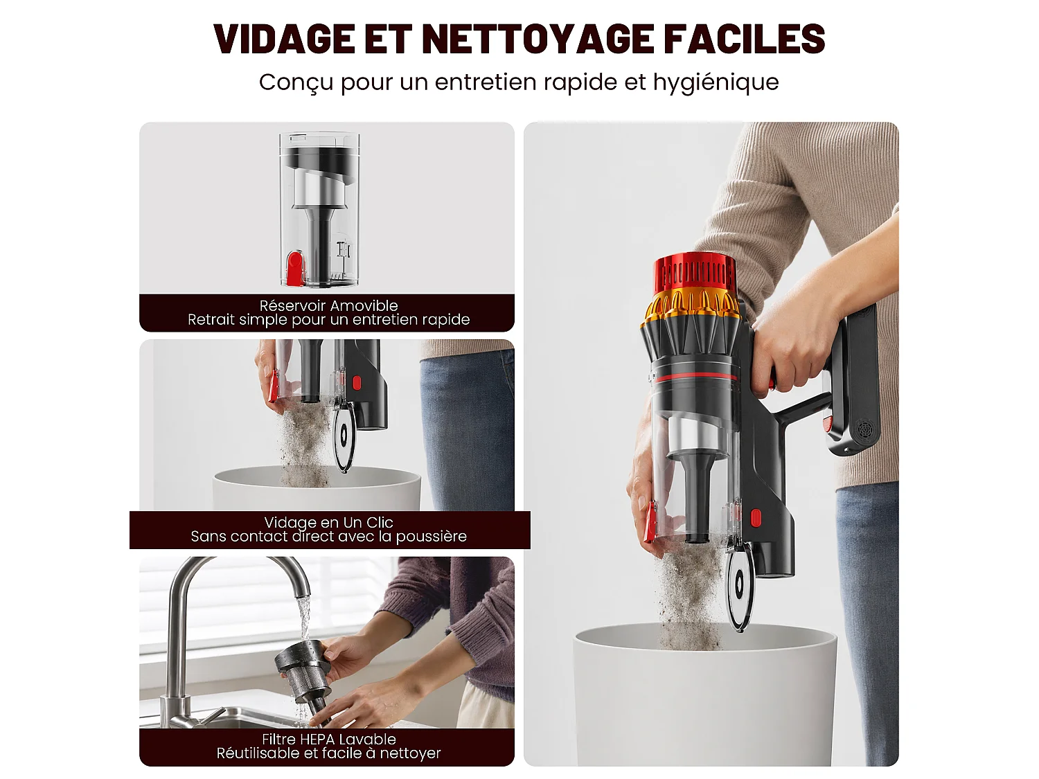 INLONG ZV12 Aspirateur Balai Sans Fil 55KPa 550W, Écran LED Intelligent, Lumière Verte LED, 70 Min d’Autonomie, Batterie Amovible, Réservoir 1,6L