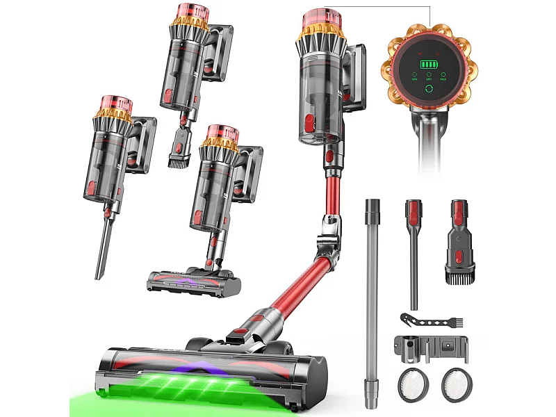 INLONG ZV13 Aspirateur Balai Sans Fil 65KPa 600W, 70Min, Tube pliable à 180°, LED tactile, Batterie amovible, Bac 1,6L, Poils, Tapis &Sols Durs