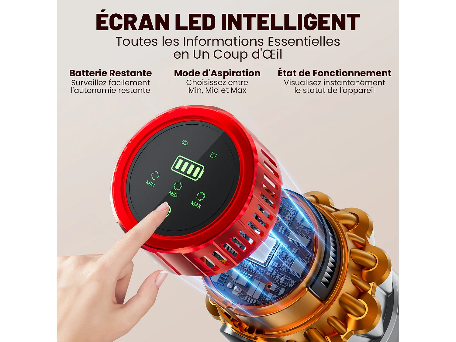 INLONG ZV13 Aspirateur Balai Sans Fil Tube Pliable 180° Flex,75KPa-650W,LED Verte,3 Vitesses,70Min,Anti-Emmêlement Poils