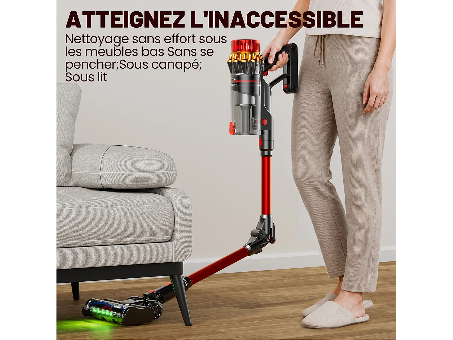 INLONG ZV13 Aspirateur Balai Sans Fil Tube Pliable 180° Flex,75KPa-650W,LED Verte,3 Vitesses,70Min,Anti-Emmêlement Poils